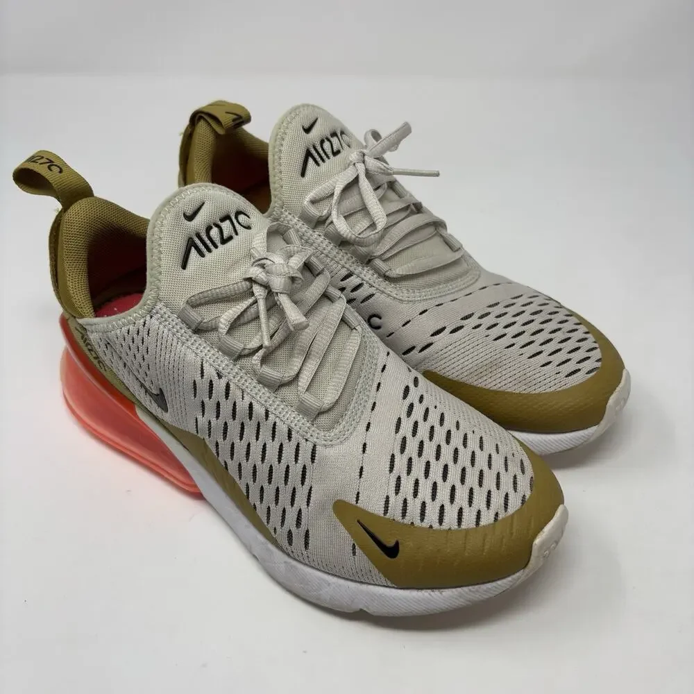 Nike‎ Air Max 270 White Gold Orange Athletic Running Shoes Women’s 7 AH6789-700